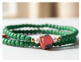 Handmade Solid Green Beaded Bracelet with Accent Charms, Novelty Jewelry, Boho-chic