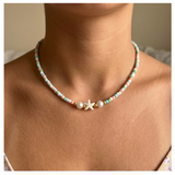 Handcrafted Seaside Starfish Beaded Necklace, Metal-Plated Clasp w/ Extension Chain