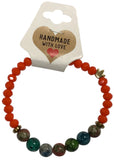 Sunset Orange Faceted Bead Bracelet Natural Multi-Stone Accent Jewelry with Crown Charm Minimalist Stacking Boho Style Crystal