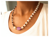 Handcrafted Purple Leaf Pearl Necklace with Faceted Crystal Beads, Metal-Plated Clasp w/ Extension Chain