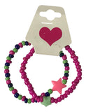 Handmade Beaded Friendship Bracelet Set (2 pcs) – Pink, Green & Blue Beads with Star Accents