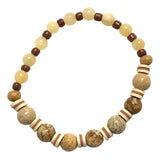 Handmade Beaded Bracelet – Natural Stone, Brown Round Beads with Cream & Light Brown Disc Spacers