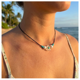 Minimalist Acrylic Flower Bead Necklace, Black Cord, Gold-Plated Metal Clasp with Extension Chain