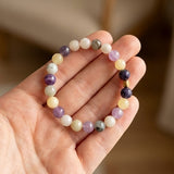 Lavender and Cream Beaded Bracelet, Handmade Stretch Gemstone, Multicolor Boho Minimalist Stacking Jewelry, Gift for Her