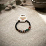 Artisan Black Faceted Onyx 7 Chakra Gemstone Beaded Bracelet Handmade Earth Tone Minimalist Spiritual Healing Jewelry Boho Yoga Gift