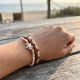 Handmade Sandrift Brown Gold Beaded Bracelet Set, Starfish Charm, Boho Ocean Jewelry