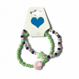 Pastel Mermaid Seed Bead Bracelet Set, Green Pink Shell & Star Charm Jewelry