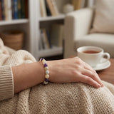 Lavender and Cream Beaded Bracelet, Handmade Stretch Gemstone, Multicolor Boho Minimalist Stacking Jewelry, Gift for Her