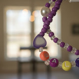 Handmade Purple White Beaded Bracelet Set, Heart & Flower Charms, Playful Boho Jewelry