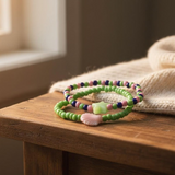 Pastel Mermaid Seed Bead Bracelet Set, Green Pink Shell & Star Charm Jewelry