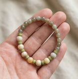 Handmade Bracelet – Green Jasper-Style and Cream Agate-Like Beads with Vibrant Yellow Heishi Disc Spacers – Artisanal Boho Jewelry