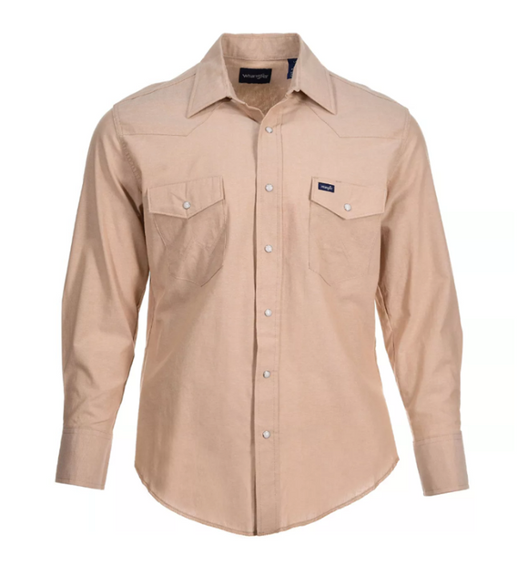 Wrangler MS728KH Men's Cowboy Cut Western Chambray Work Shirt, Khaki, 2XL