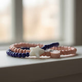 Handmade Pink Navy Blue Beaded Bracelet Set, Star and Character Charm, Playful Boho Jewelry