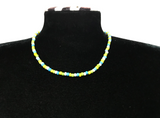 Handmade Lime & Turquoise Beaded Choker, Minimalist Seed Bead Necklace, Summer Surf Jewelry, Dainty Beach Layering Piece for Her