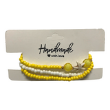 Handmade Yellow White Beaded Bracelet Set, Starfish Charm, Boho Ocean Jewelry