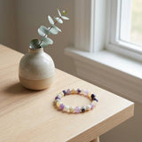 Lavender and Cream Beaded Bracelet, Handmade Stretch Gemstone, Multicolor Boho Minimalist Stacking Jewelry, Gift for Her