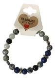Blue Gray Speckled Stone Beaded Bracelet, Minimalist Stacking Gemstone Jewelry