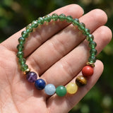 Green Crystal and 7 Chakra Gemstone Bracelet Natural Stone Beaded Handmade Stacking Jewelry Boho Style