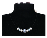 Minimalist Floral Design Necklace with Acrylic White Pearl Beads, Black Cord, Lobster Claw with Extension Chain