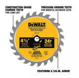 Dewalt DWA412TCT Cutting Circular Saw Blade 4-1/2 in. 24 Tooth