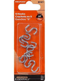 Hardware Essentials 851871 Steel Zinc Plated S-Hook, 0.092" x 3/4", 8-Pack
