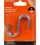 Hardware Essentials 851876 Steel Zinc S-Hook, 0.307" x 3", Load Up to 120 lbs.