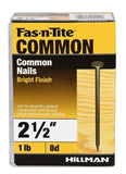 Hillman 461357 Bright Common Nail for General Woodwork 8D x 2-1/2 in. - 1 lb.