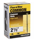 Hillman 461357 Bright Common Nail for General Woodwork 8D x 2-1/2 in. - 1 lb.