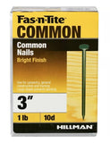 Hillman 461359 Fas-n-Tite 10D x 3in. Bright Common Nails for Woodwork - 1 lb.