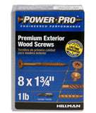 Hillman 48596 Power Pro Premium Exterior Wood Screws, #8x1-3/4 in., 1lb Box