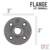STZ 310 F-12-2 Black Malleable Iron Floor Flange, 1/2-Inch, 2-Pack