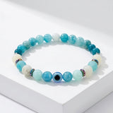 Handmade Amazonite Natural Gemstone Beaded Bracelet Crystal Blue and White Stone Boho Style Stacking Jewelry
