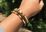 Handmade Cream Brown Beaded Bracelet Set, Starfish Charm, Coastal Jewelry