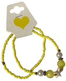 Handmade Yellow Beaded Bracelet Set with Star Fish Charm— Pearl Accent Beads, Beachy Stackable Summer Coastal Boho Jewelry