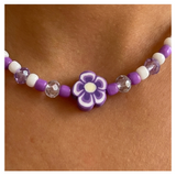 Handcrafted Lavender Bloom Beaded Necklace, Metal-Plated Clasp w/ Extension Chain