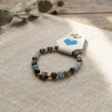 Handmade Women's Blue Brown White Beaded Stretch Bracelet Star Charm Stretch Jewelry One Size Fits All
