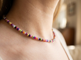 Handmade Multicolor Candy Beaded Choker, Vibrant Rainbow Seed Bead Necklace.