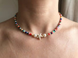 Sirenka Handmade - Starfish Beaded Necklace, Rainbow Beach Choker, Summer Pearl Jewelry for Women, Boho Coastal Aesthetic Accessories