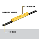 DeWALT DWMT75262OSP 1/2" Drive x 14" Aluminum Socket Rail with 12 Sliding Clips