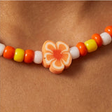 Beaded Flower Necklace, Orange Daisy Choker Seed Bead Jewelry, Summer Aesthetic, Metal-Plated Clasp w/ Extension Chain