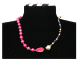 Handcrafted Pink Pearl Necklace with Faceted Crystal Beads, Metal-Plated Clasp w/ Extension Chain