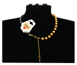 Handcrafted Classic Yellow Pearl Necklace w/ Glass Crystal Beads, Metal-Plated Clasp w/ Extension Chain