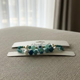 Handmade 2-Piece Turquoise Bracelet Set with White & Blue Beads, Evil Eye & Star Accents – Gift Jewelry, Boho Chic Style