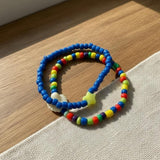 Handmade Rainbow Beaded Bracelet Set, Star & Clam Accents, Playful Boho Jewelry