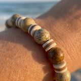 Handmade Beaded Bracelet – Natural Stone, Brown Round Beads with Cream & Light Brown Disc Spacers