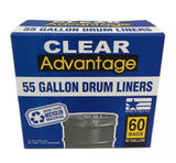 Revolution DL55C Heavy Duty Clear Drum Liner Trash Bags, 55 gal., 60-Pack