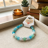 Aqua Agate Beaded Bracelet, Blue Green Gemstone Handmade Stretch Crystal Jewelry, Minimalist Boho Natural Stone, Gift for Her