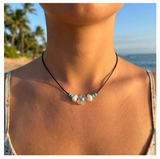 Minimalist Acrylic Flower Bead Necklace, Black Cord, Gold-Plated Metal Clasp with Extension Chain