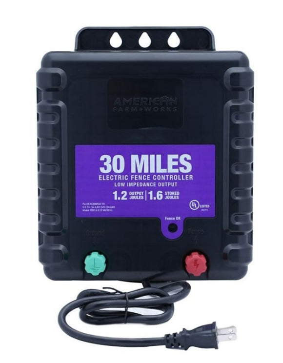 American FarmWorks EAC30MN-AFW 30-Mile AC-Powered Electric Fence Charger
