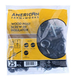 American FarmWorks IWSIRB-AFW Wood Post Screw-In Ring Electric Fence Insulators Black, 25-Pack